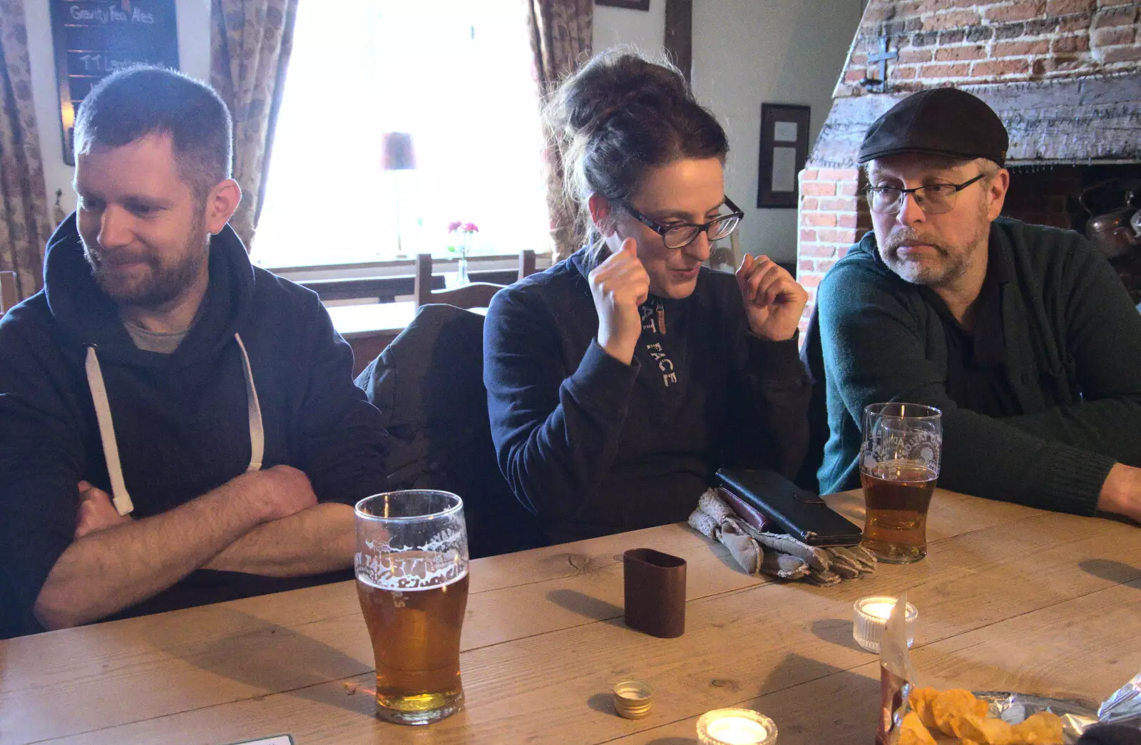 Suey's got a good roll of the dice in Yahtzee, from Another Walk to The Swan, Hoxne, Suffolk - 5th February 2023