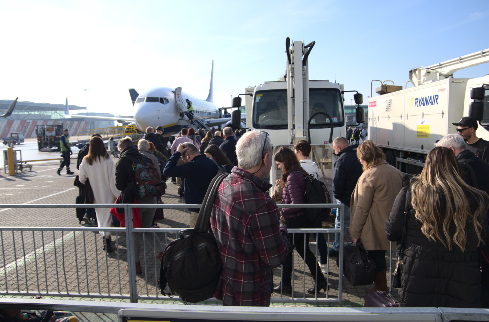 Blackrock North and Newgrange, County Louth, Ireland - 16th February 2023: Ryanair's new loading scheme involves more queueing