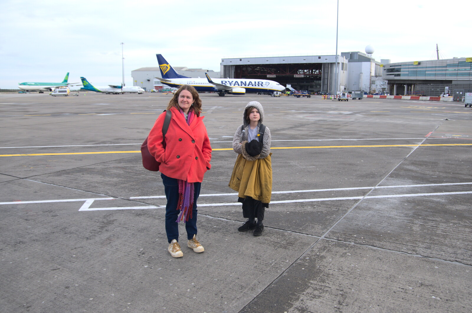 Blackrock North and Newgrange, County Louth, Ireland - 16th February 2023: Isobel and Harry on the apron at Dublin airport