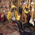Harry tries the dum stool in the music shop, Blackrock North and Newgrange, County Louth, Ireland - 16th February 2023