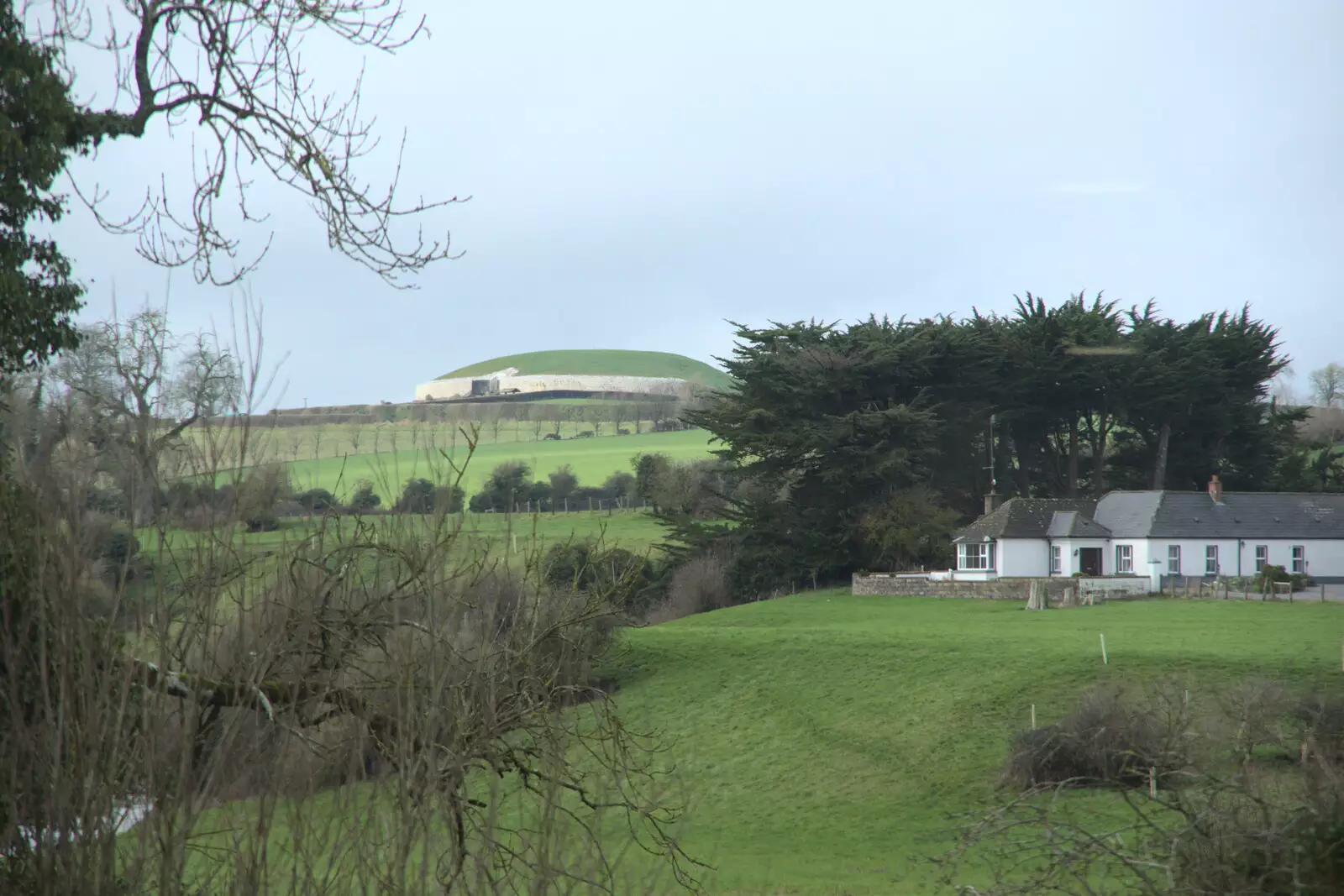 A distant view of Newgrange tumulus, from Blackrock North and Newgrange, County Louth, Ireland - 16th February 2023