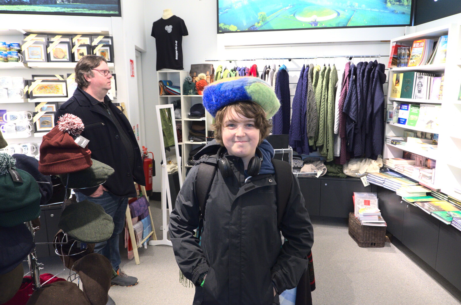 Blackrock North and Newgrange, County Louth, Ireland - 16th February 2023: Fred has a go with a hat