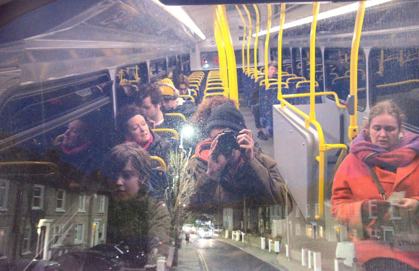 Blackrock North and Newgrange, County Louth, Ireland - 16th February 2023: A selfie from the reflection in the bus window
