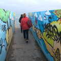 We cross over the rails on a graffiti bridge, The Dead Zoo, Dublin, Ireland - 17th February 2023