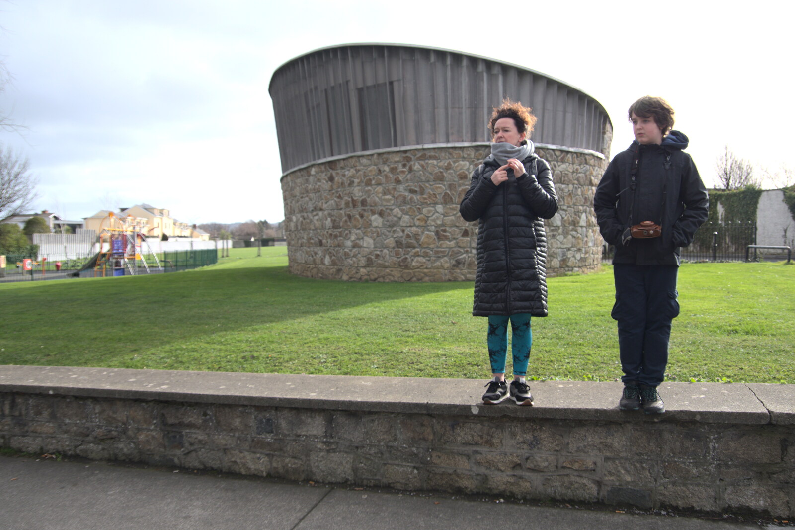 The Dead Zoo, Dublin, Ireland - 17th February 2023: Evelyn and Fred on the wall by the bus stop