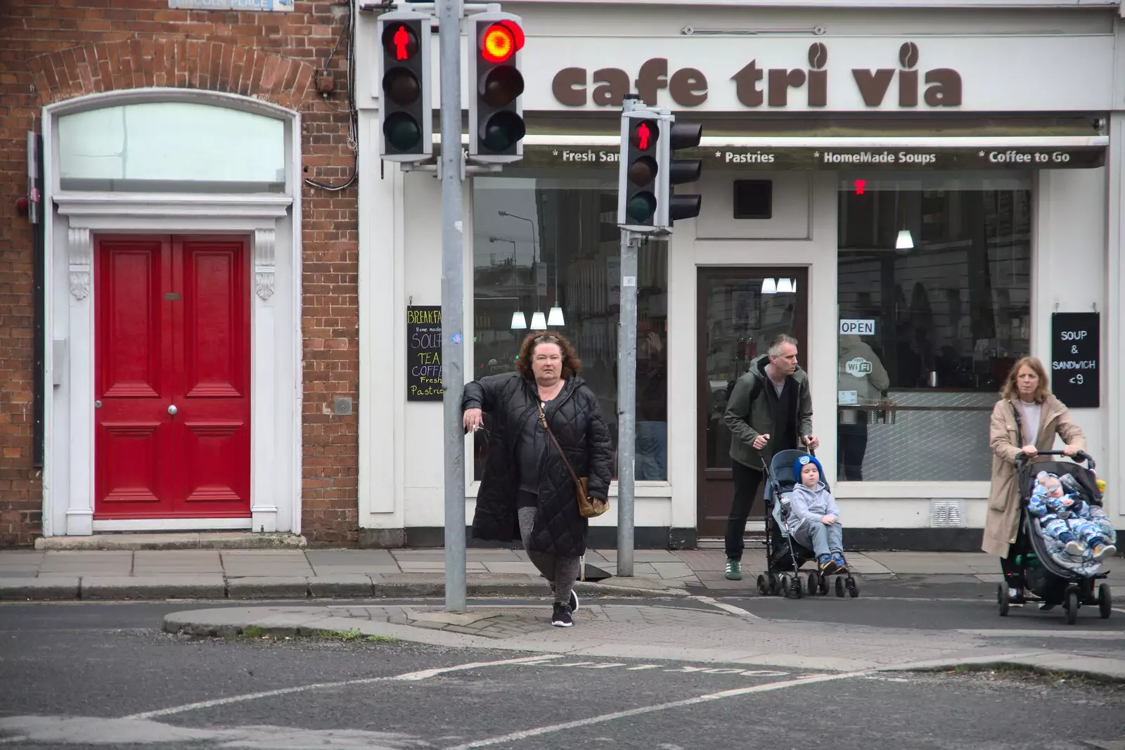 Louise waits at a pedestrian crossing, from The Dead Zoo, Dublin, Ireland - 17th February 2023
