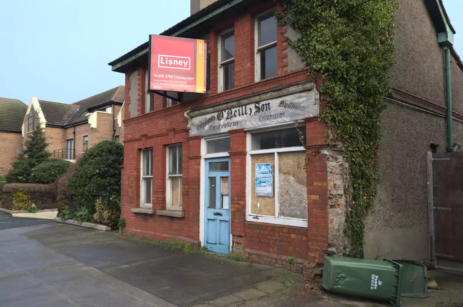 The derelict O'Neill and Son on Rock Road, from The End of the Breffni, Blackrock, Dublin - 18th February 2023