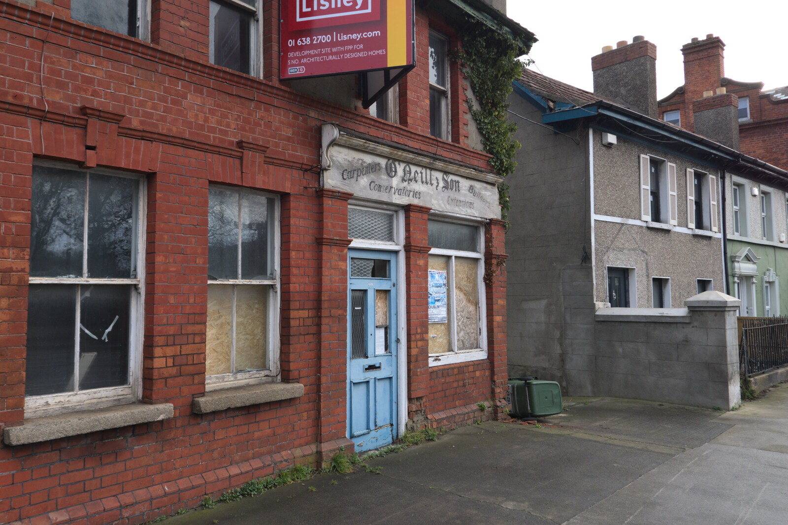 The End of the Breffni, Blackrock, Dublin - 18th February 2023: The old carpenter's shop on the Rock Road