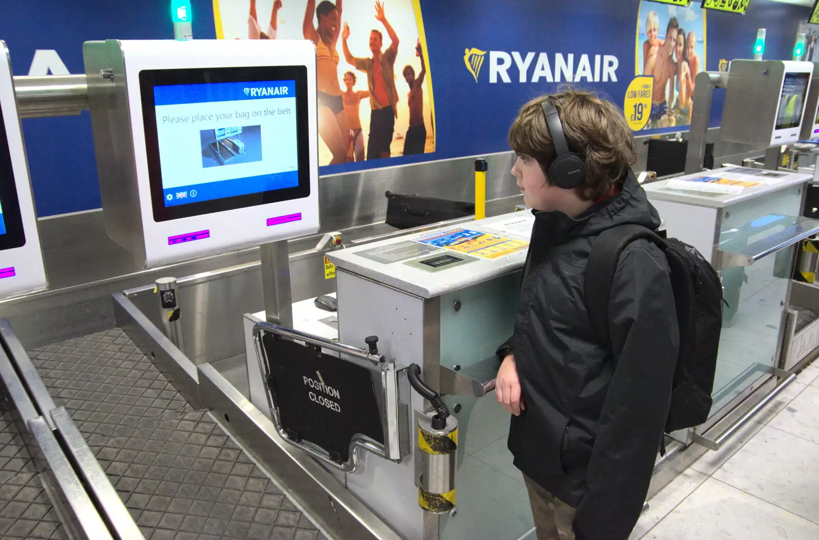 Fred by the Ryanair bag drop, from The End of the Breffni, Blackrock, Dublin - 18th February 2023