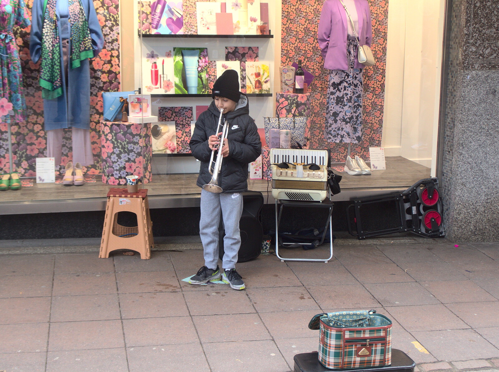 The Detectorists, and a Trip to the Market, Norwich - 25th February 2023: A young lad plays some amazing trumpet