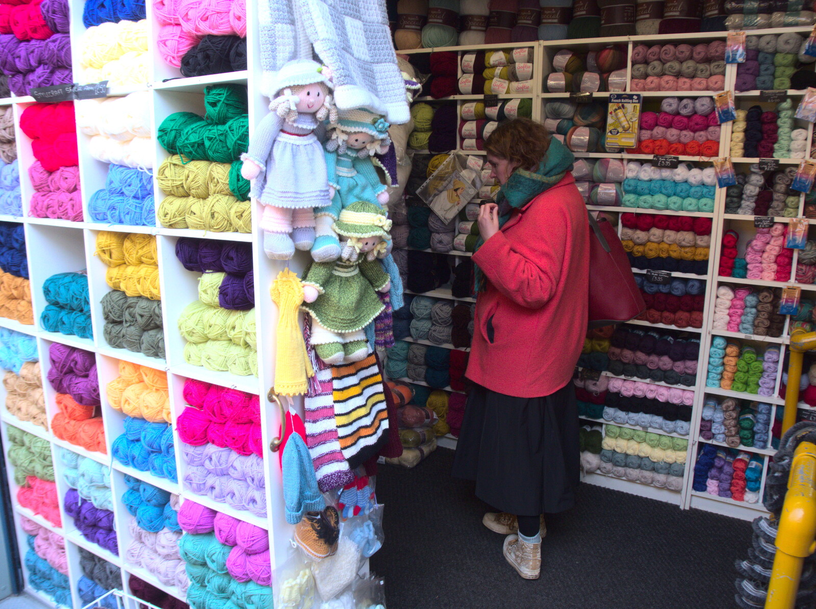 The Detectorists, and a Trip to the Market, Norwich - 25th February 2023: Isobel browses in the wool shop on the market