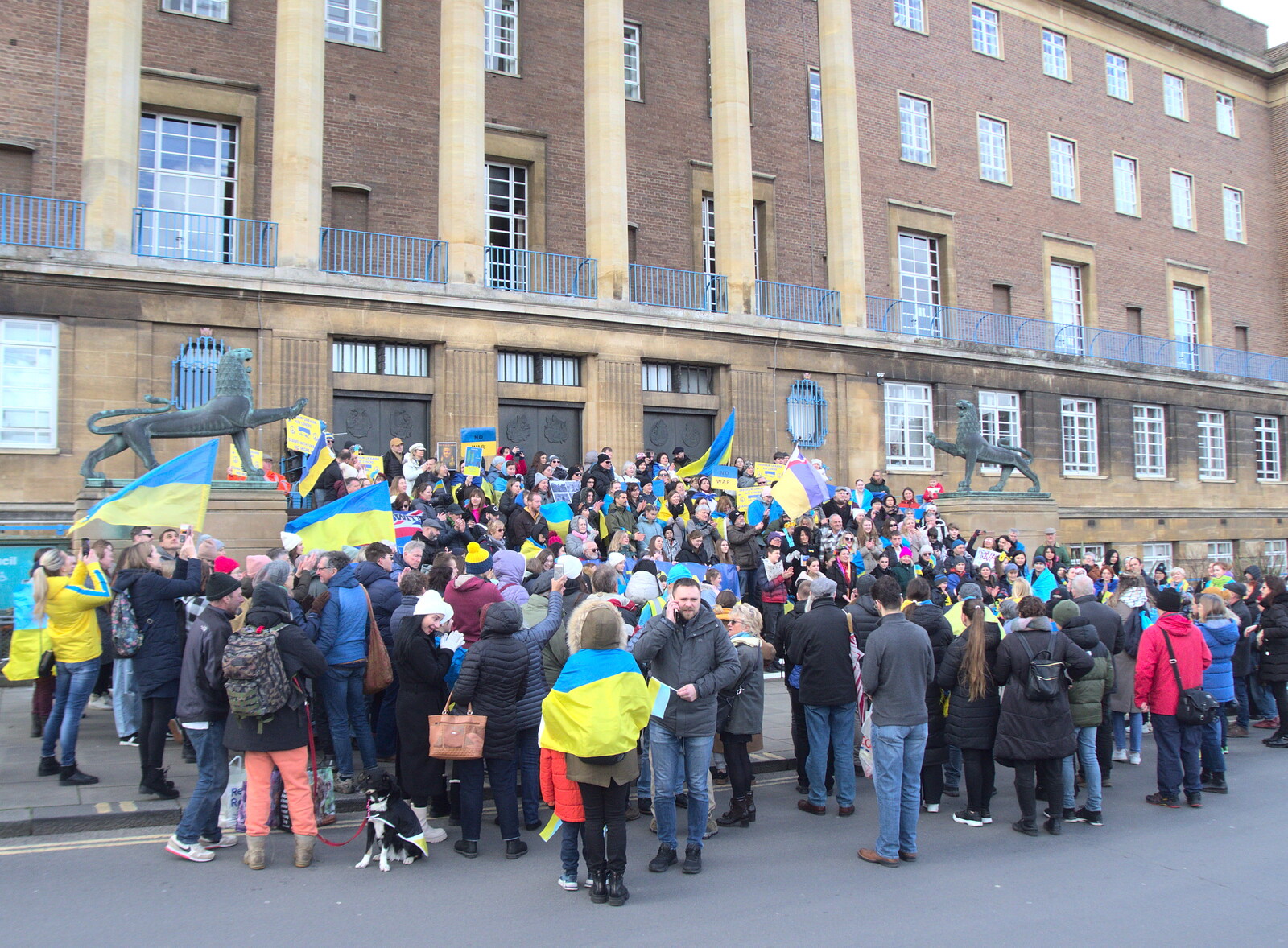 The Detectorists, and a Trip to the Market, Norwich - 25th February 2023: More Ukrainian flag waving outside City Hall