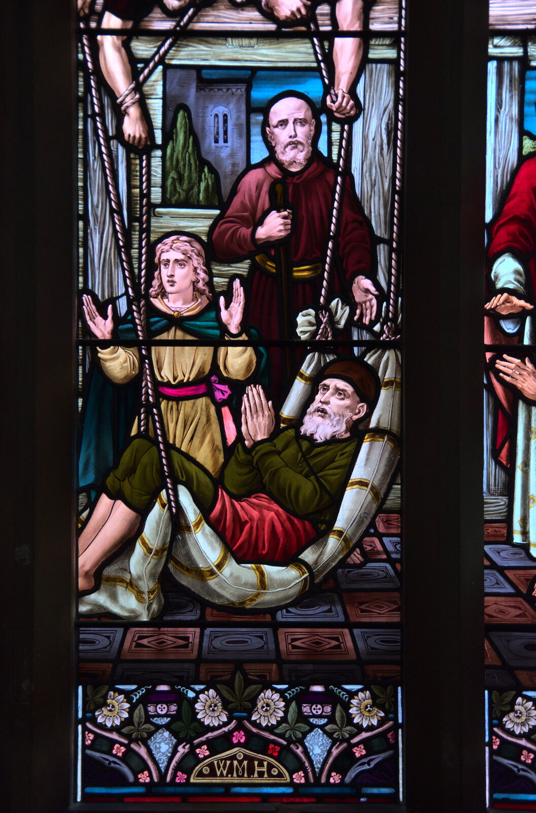 Lunch in Harleston, Norfolk - 1st March 2023: A detail from the impressive 1858 stained windows