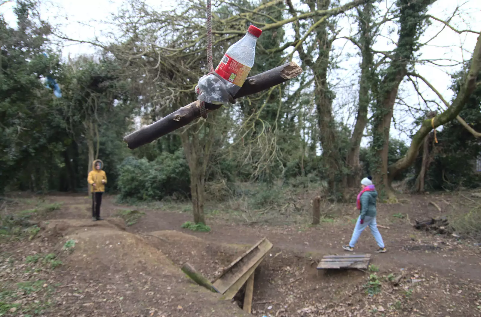 There's a plastic bottle tied to a tree, from A Short Walk in the Woods, Eye, Suffolk - 4th March 2023