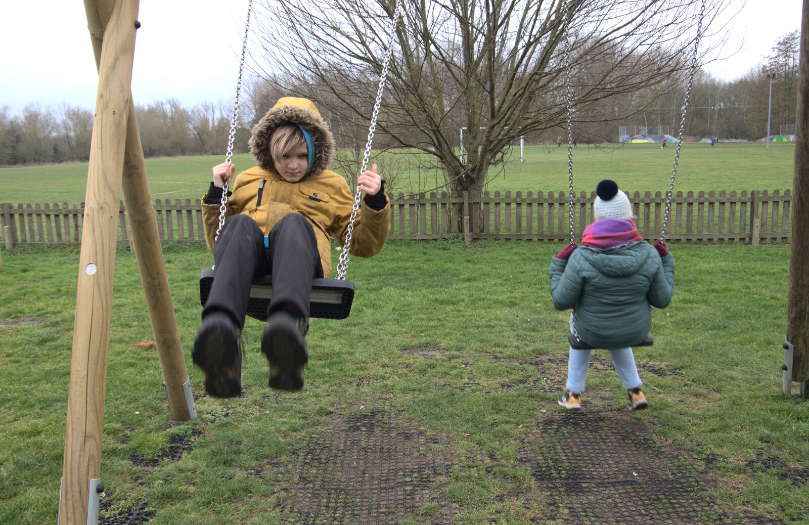 A Short Walk in the Woods, Eye, Suffolk - 4th March 2023: Harry and Isobel on the swings