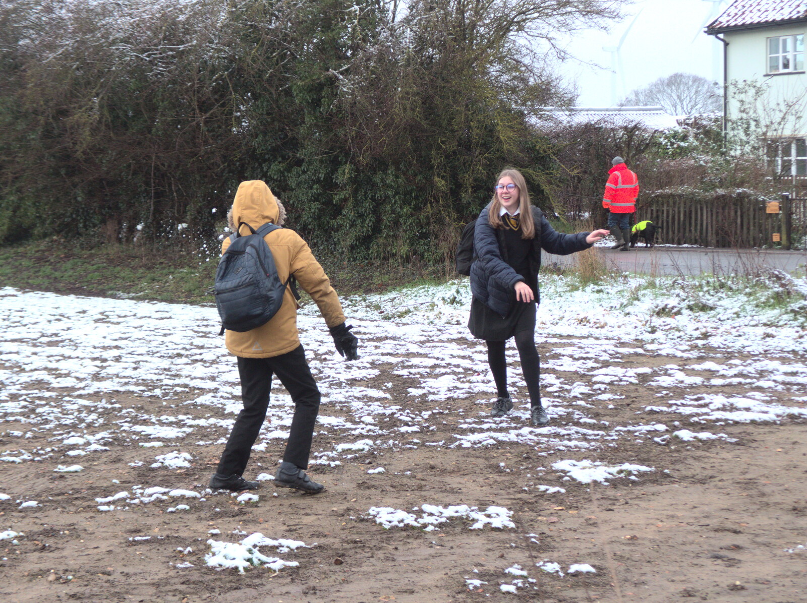 Harry and The Roph have a snowball fight from Guys, Dolls, and a Snow Day, Brome, Suffolk - 11th March 2023