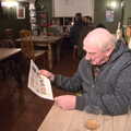 Mick the Brick checks out a quiz sheet, Guys, Dolls, and a Snow Day, Brome, Suffolk - 11th March 2023