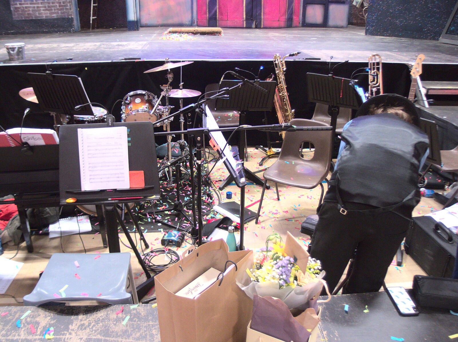 The orchestra pit needs a bit of a tidy-up from Guys, Dolls, and a Snow Day, Brome, Suffolk - 11th March 2023
