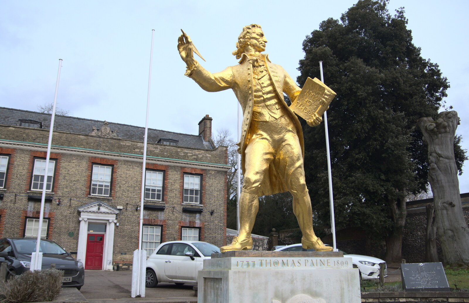 A golden statue of local boy Thomas Paine from A Postcard from Thetford, Norfolk - 15th March 2023