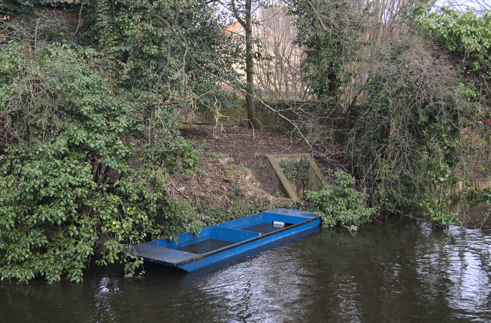 A partially-submerged punt on the Little Ouse from A Postcard from Thetford, Norfolk - 15th March 2023