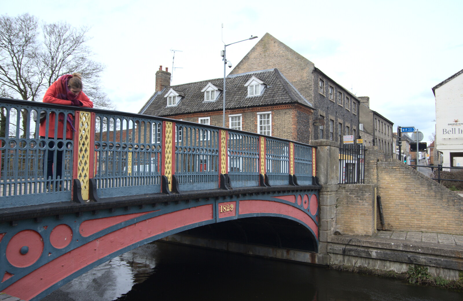 Isobel peers over the bridge from A Postcard from Thetford, Norfolk - 15th March 2023
