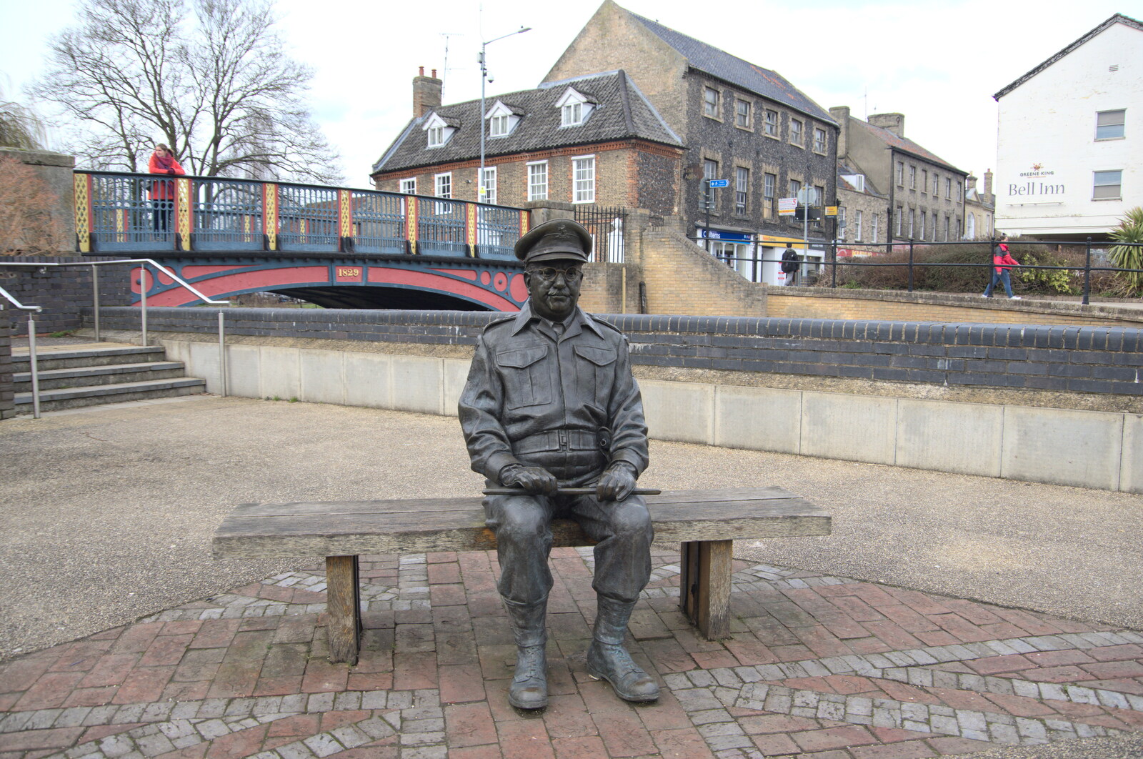 A statue of Captain Mainwaring sits alone from A Postcard from Thetford, Norfolk - 15th March 2023
