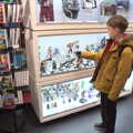 Harry points at some action figures in MenKind, It's a Stitch Up: A Trip to Norwich, Norfolk - 18th March 2023