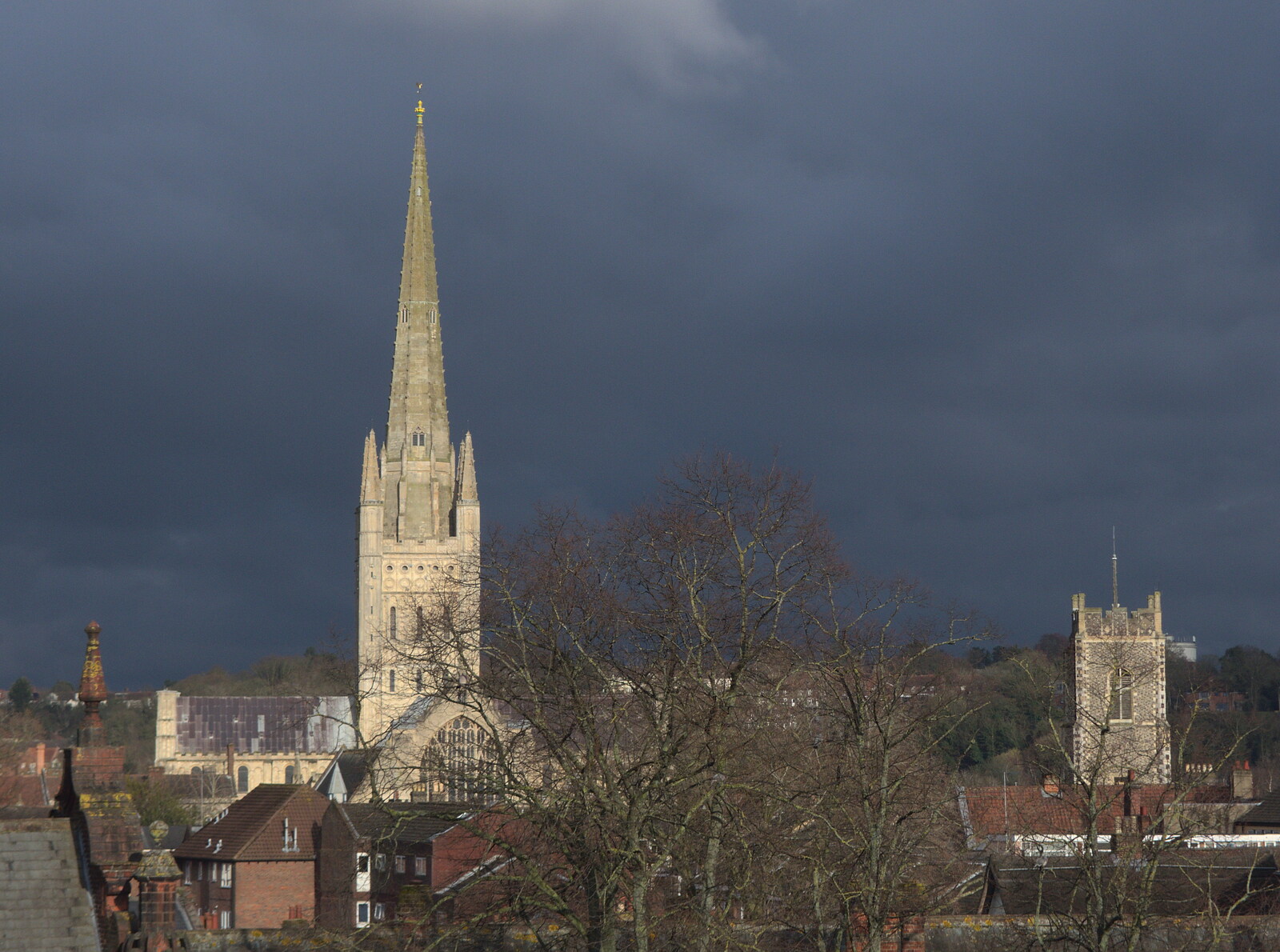 Dark skies behind Norwich Anglican Cathedral from It's a Stitch Up: A Trip to Norwich, Norfolk - 18th March 2023