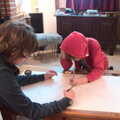 The boys do some drawing in the lounge, Dolphin House Fire and an Escape Room, Diss and Norwich - 26th March 2023