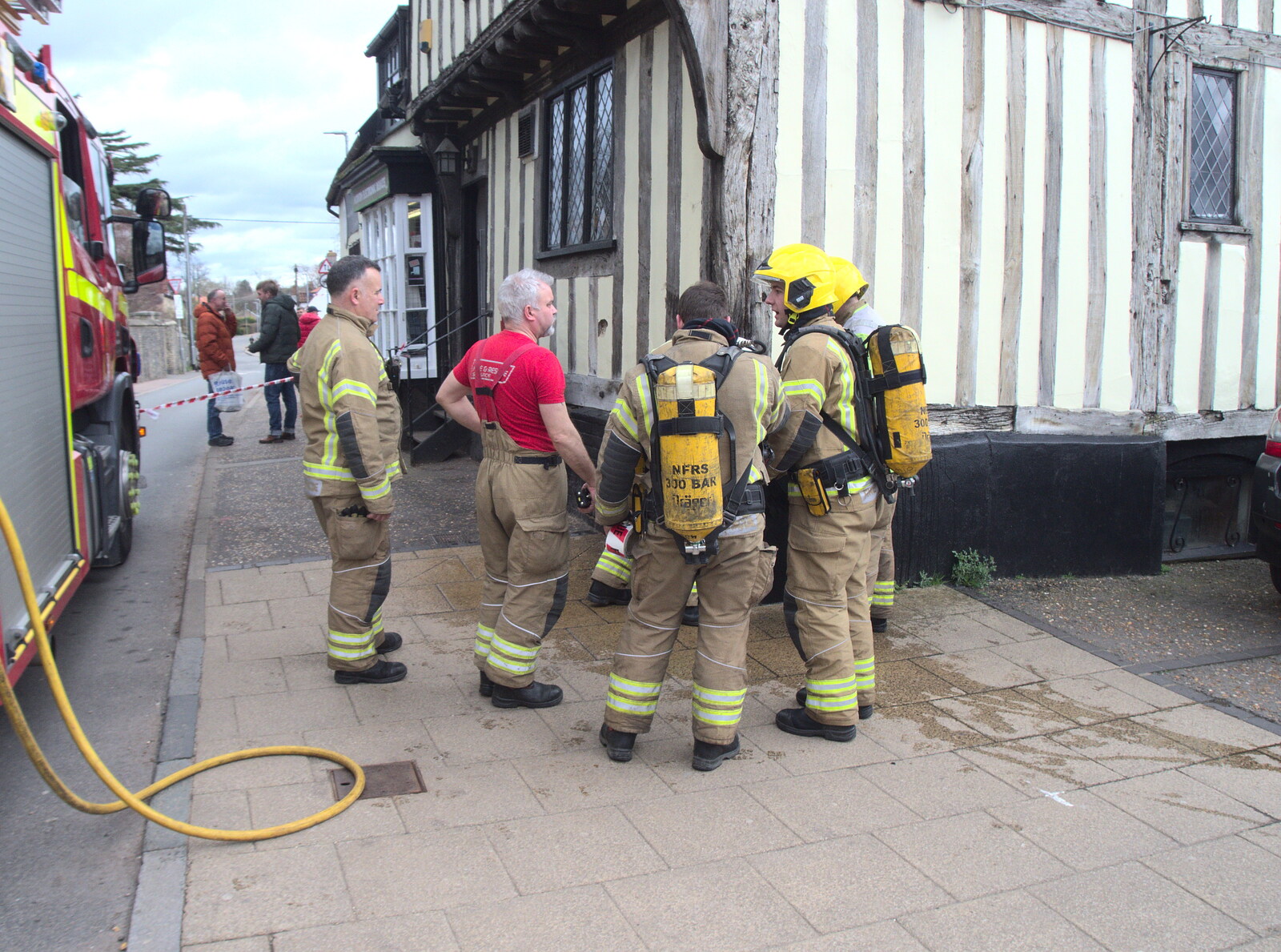 Firemen mill around and survey the scene from Dolphin House Fire and an Escape Room, Diss and Norwich - 26th March 2023