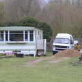 Harry pokes about near the van, A Day in New Milton, Hampshire - 3rd April 2023