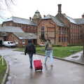 Fred hauls his suitcase to the meet-up point, A Day in New Milton, Hampshire - 3rd April 2023