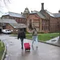 Fred hauls his suitcase to the meet-up point, A Day in New Milton, Hampshire - 3rd April 2023