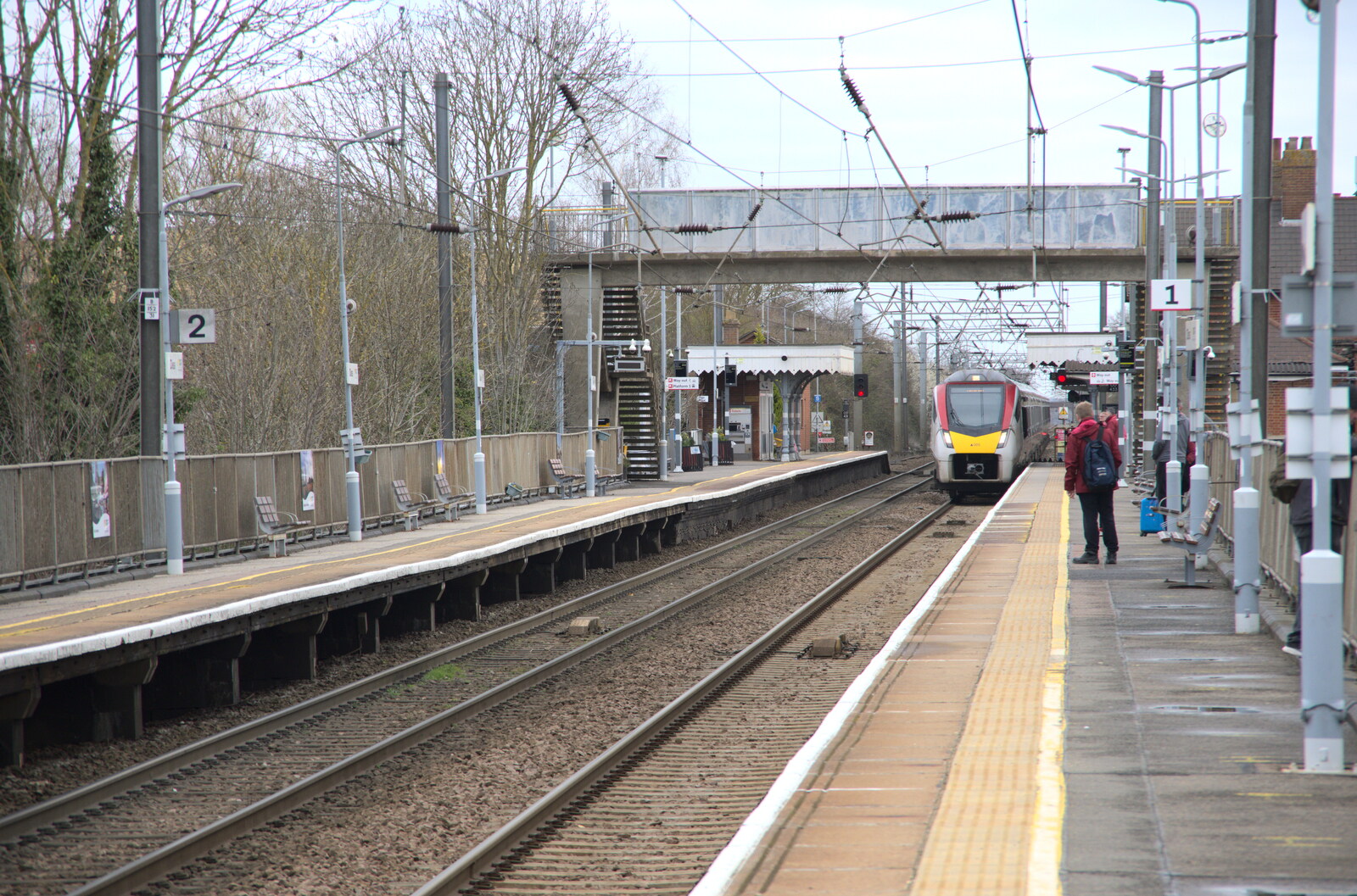 The train to London rocks up at Diss Station from A Day in New Milton, Hampshire - 3rd April 2023