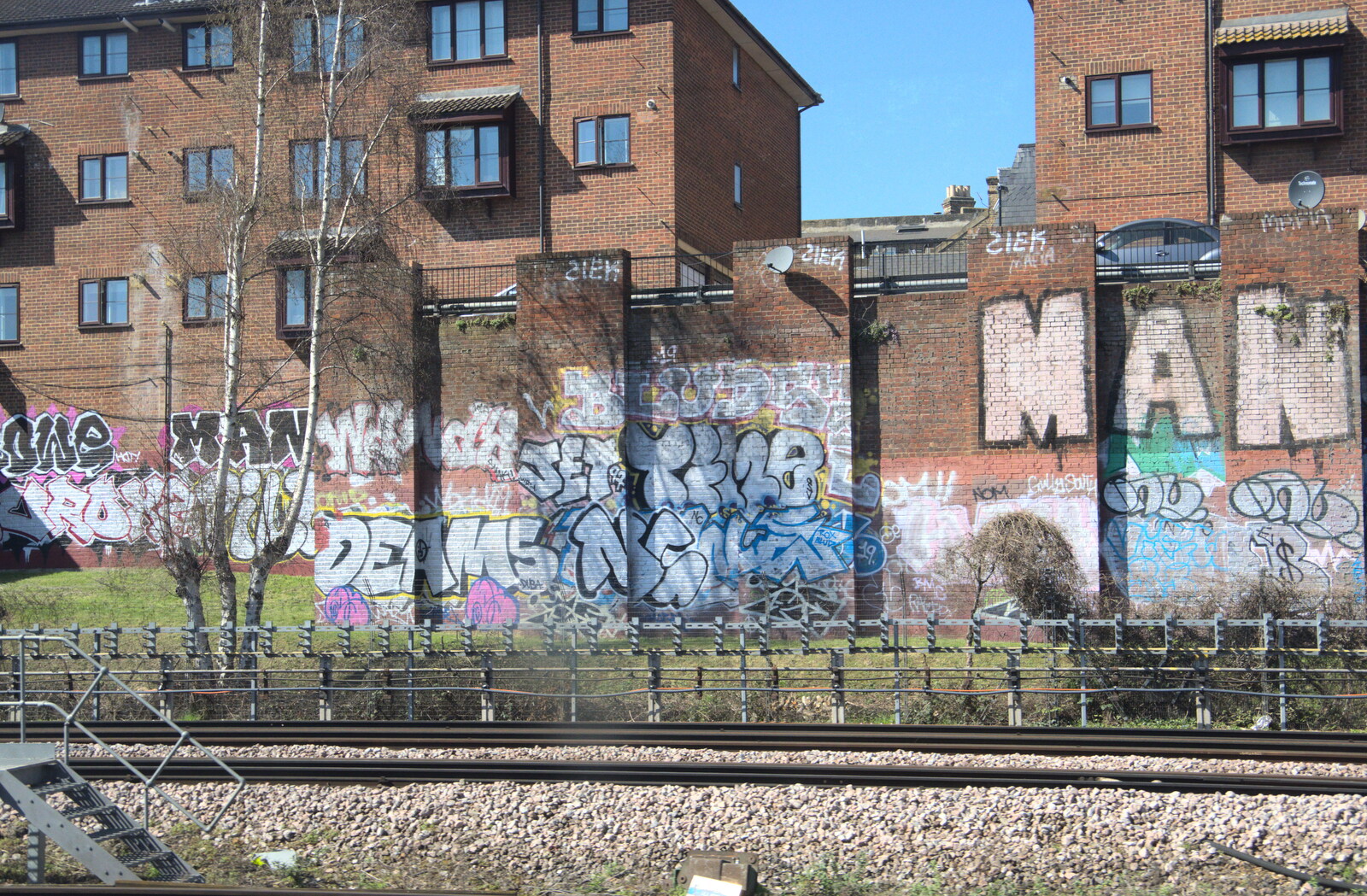 Heavily-graffitoed apartment buildings from A Day in New Milton, Hampshire - 3rd April 2023