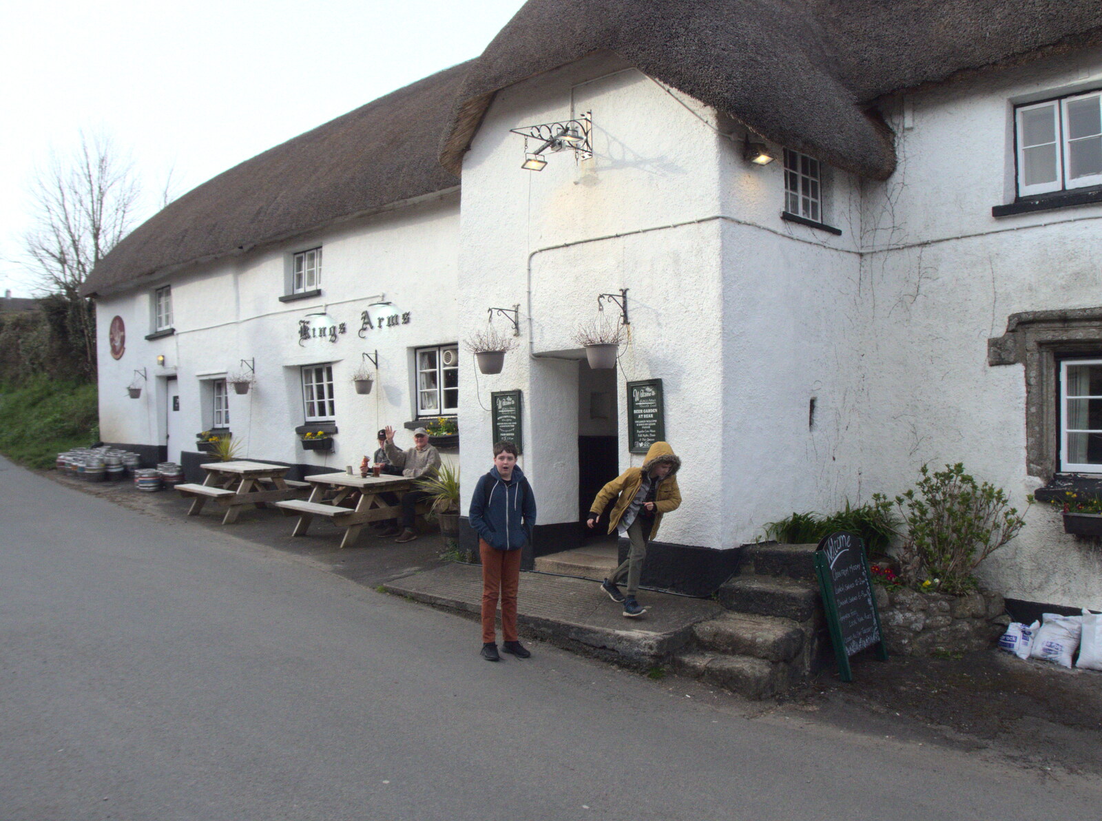 The boys outside the King's Arms from Easter in South Zeal and Moretonhampstead, Devon - 9th April