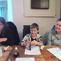 Sis, Harry and Isobel in the pub restaurant, Easter in South Zeal and Moretonhampstead, Devon - 9th April