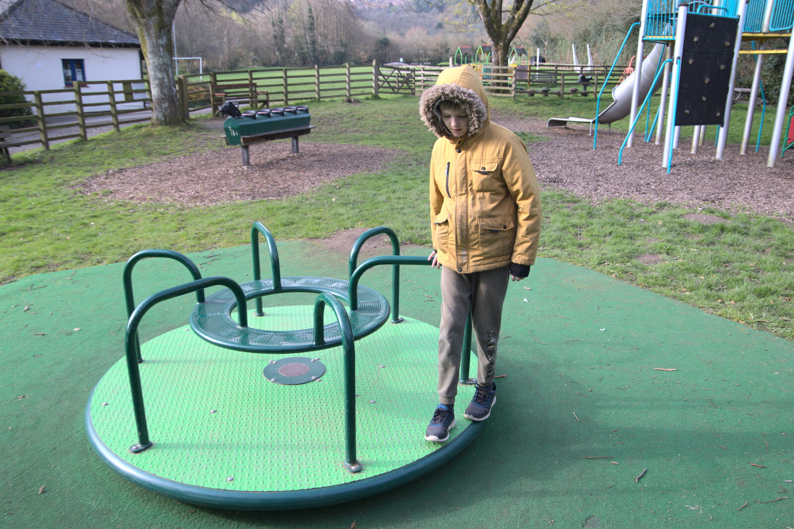 Harry spins around in the playground from Easter in South Zeal and Moretonhampstead, Devon - 9th April