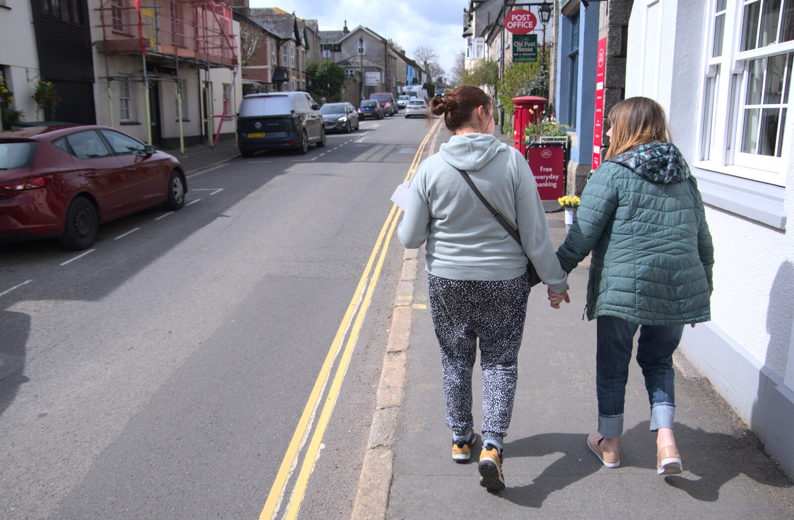 Isobel guides Grandma J back up the road from Easter in South Zeal and Moretonhampstead, Devon - 9th April