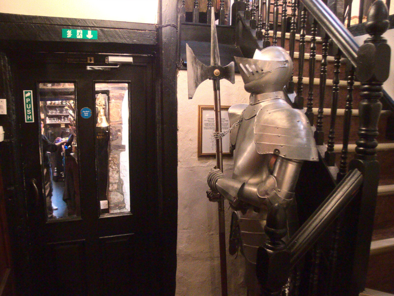 A suit of armour guards the dining room from Chilli Farms, Okehampton and the Oxenham Arms, South Zeal, Devon - 10th April 2023