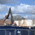 Bits of timber swing through the air, Paddock House Demolition and the BSCC at Thorndon, Suffolk - 13th April 2023