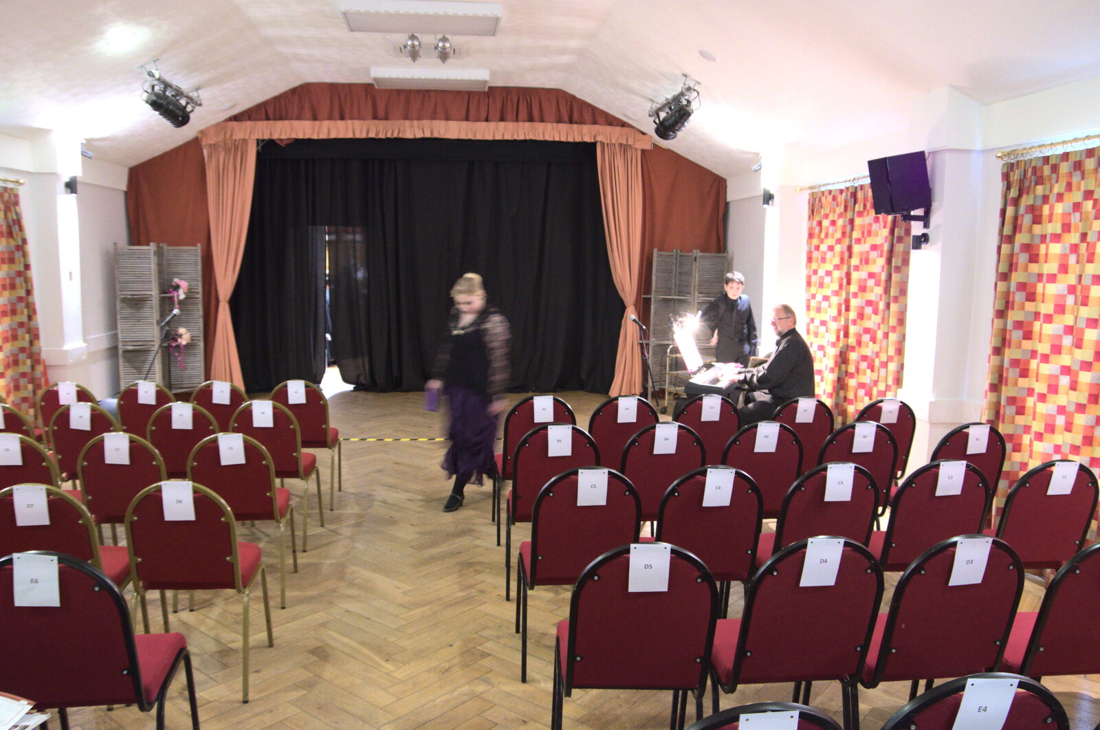 The village hall is set up for the performance from Palgrave Players and Weybread Canoes, Harleston - 16th April 2023