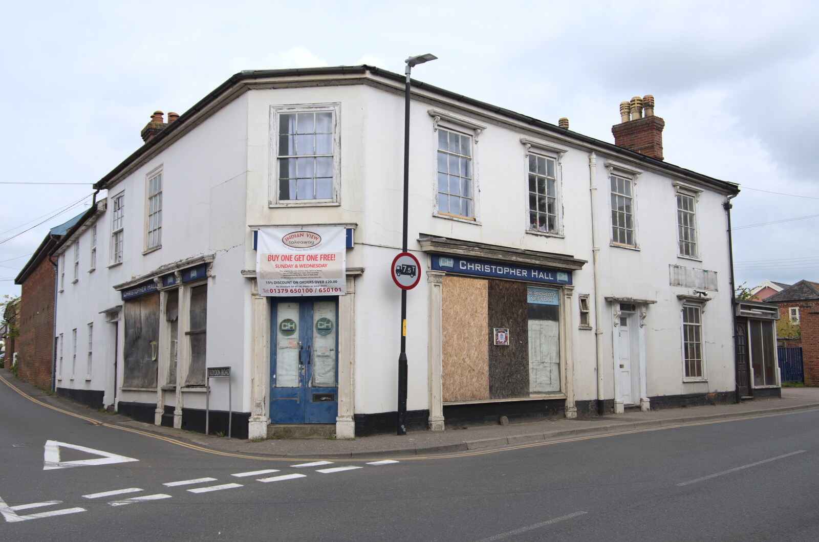 The derelict Christpher Hall and Diss Tandoori from The Lost Pubs of Diss, Norfolk - 26th April 2023
