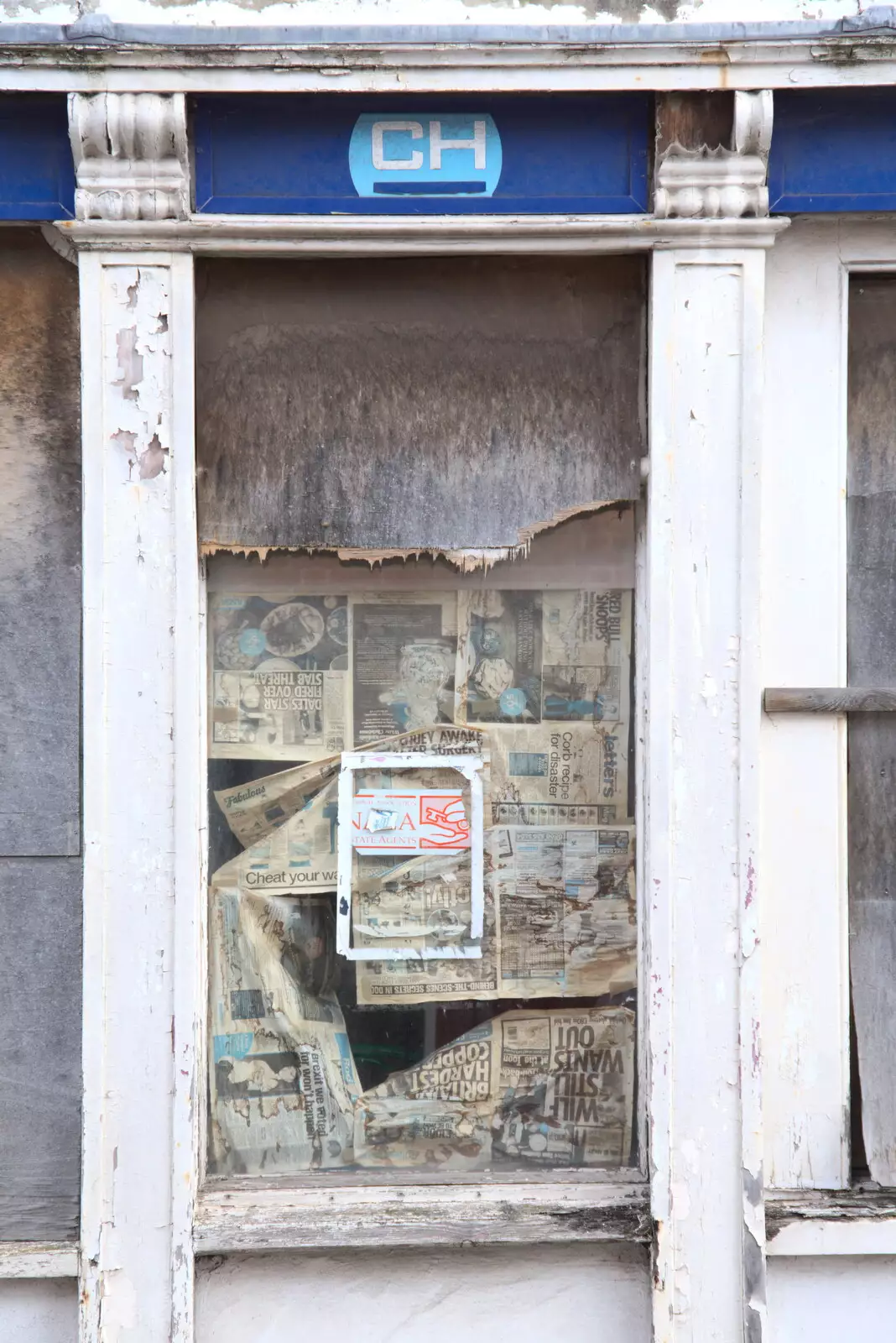 A papered-up window in Christopher Hall, from The Lost Pubs of Diss, Norfolk - 26th April 2023