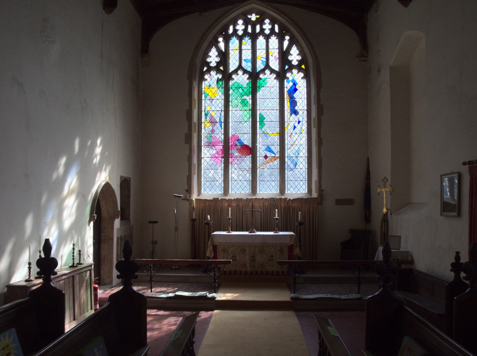 Funky swirls of colour in the nave window from Pizza at the Village Hall, Brome, Suffolk - 30th April 2023