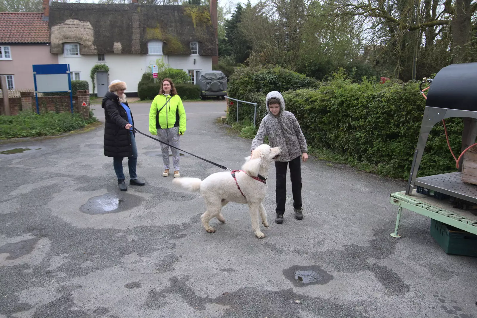 Harry meets a big dog, from Pizza at the Village Hall, Brome, Suffolk - 30th April 2023