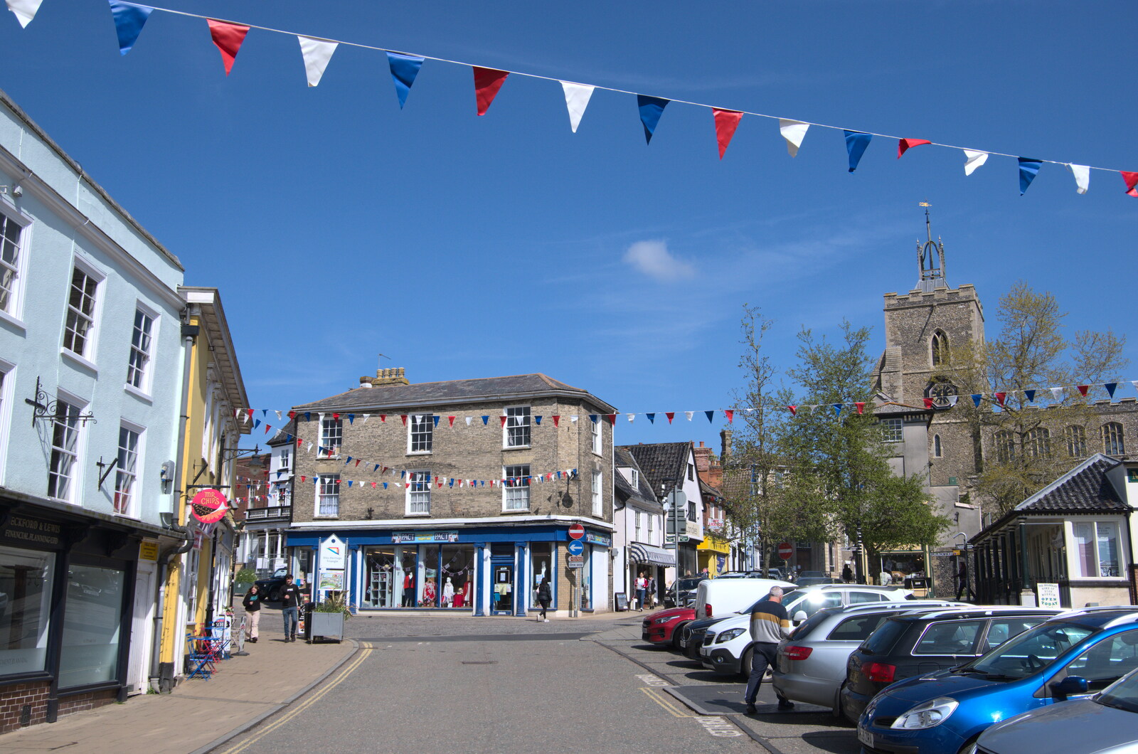 Bunting's out in the Market Place from Pizza at the Village Hall, Brome, Suffolk - 30th April 2023