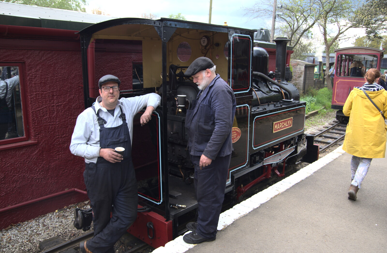The engine drivers stop for a tea from The Heritage Steam Gala, Bressingham Steam Museum, Norfolk - 1st May 2023