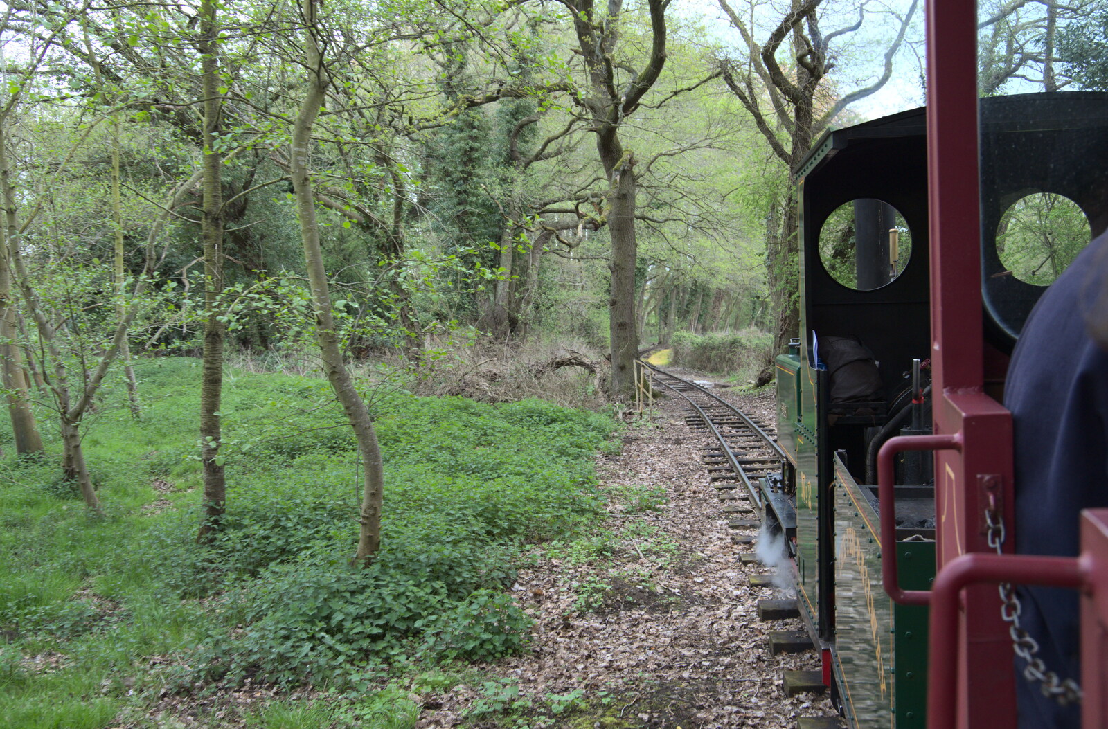 The train heads into the woods from The Heritage Steam Gala, Bressingham Steam Museum, Norfolk - 1st May 2023