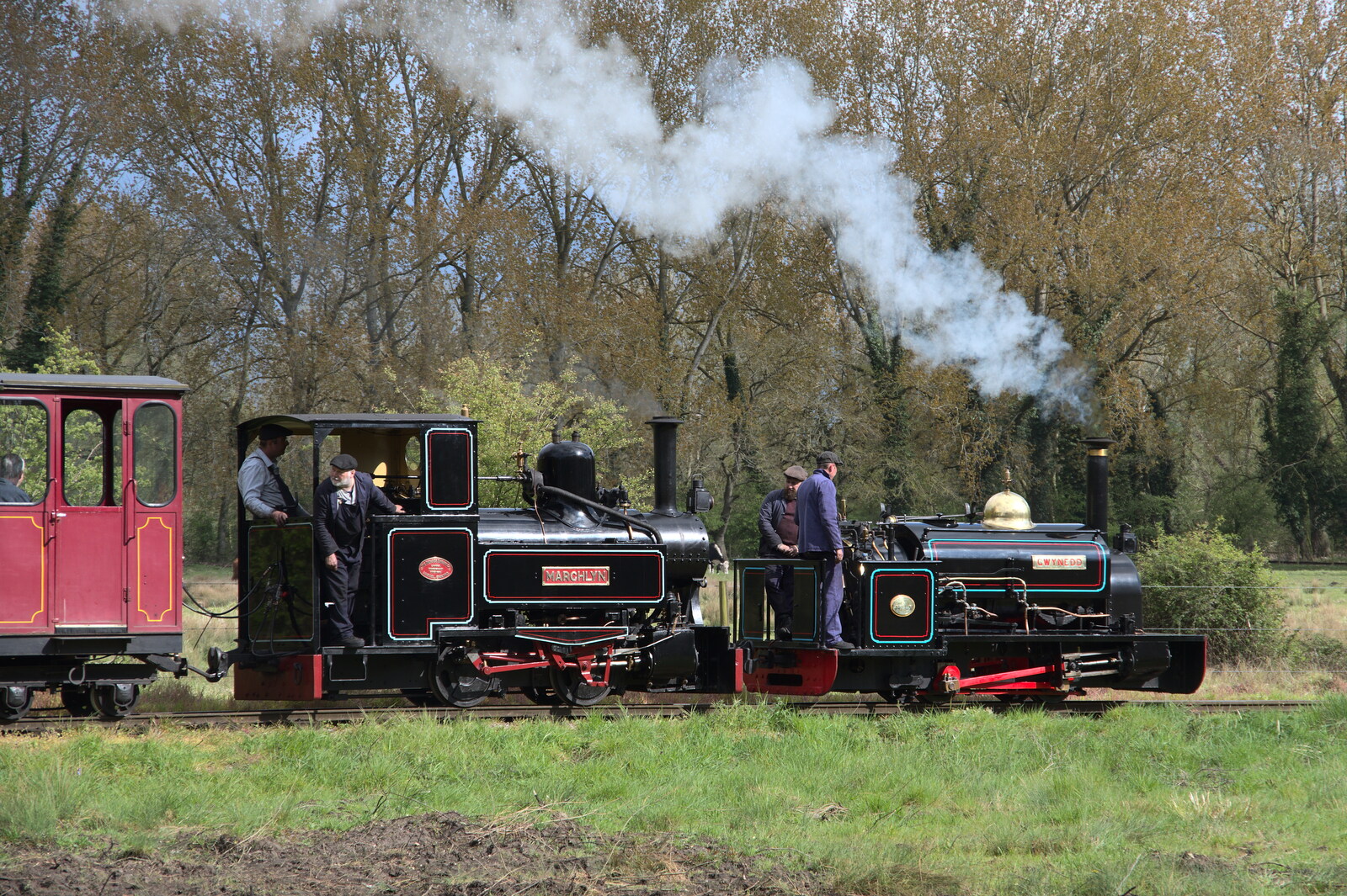 Marchlyn and Gwynedd form a double header from The Heritage Steam Gala, Bressingham Steam Museum, Norfolk - 1st May 2023